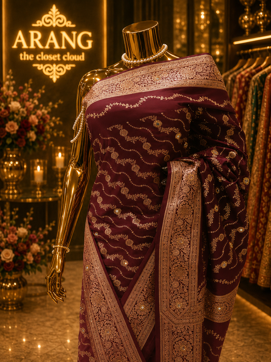 “The Dark Maroon” Premium Banarasi Katan Silk Saree