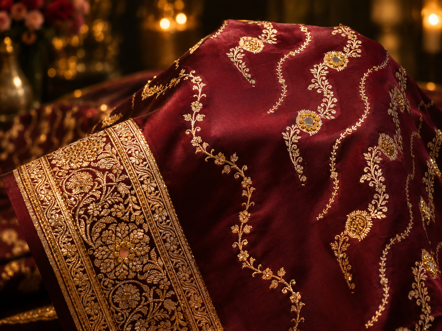 “The Dark Maroon” Premium Banarasi Katan Silk Saree