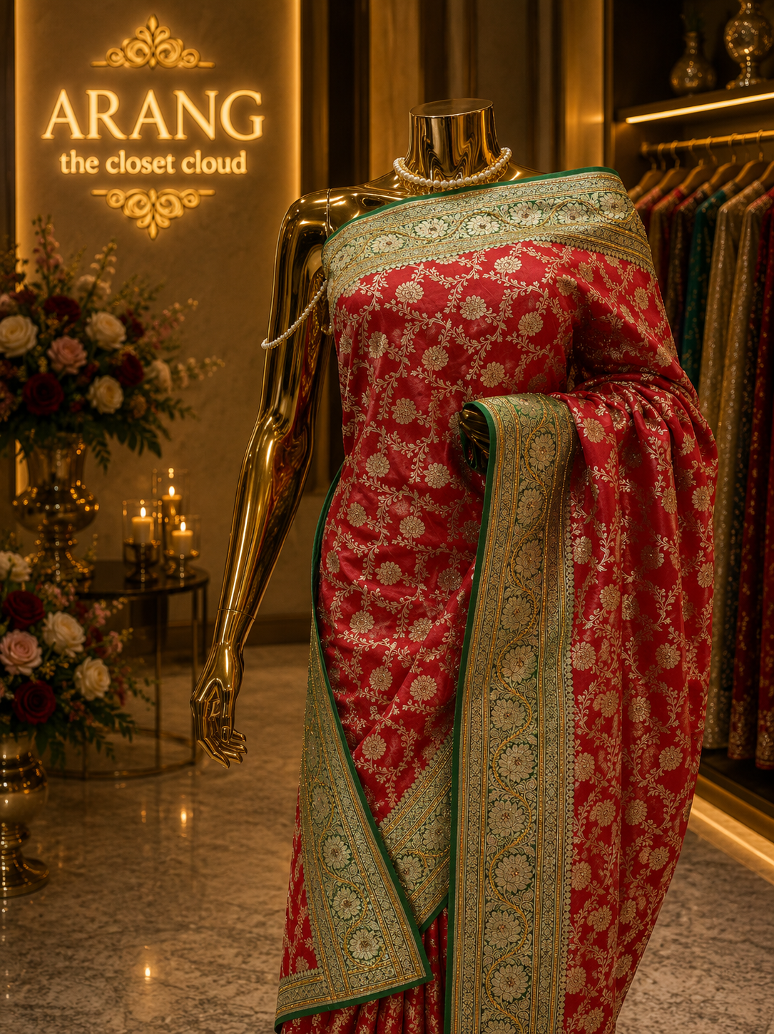 “The Turkish Red Duet” Premium Banarasi Silk Saree