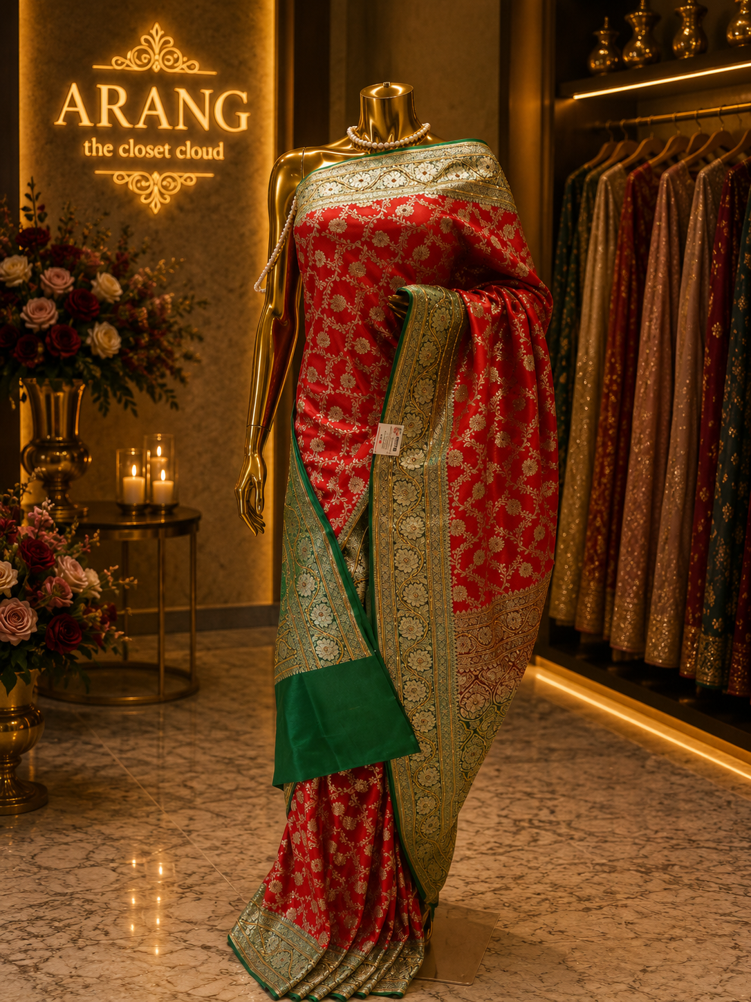 “The Turkish Red Duet” Premium Banarasi Silk Saree