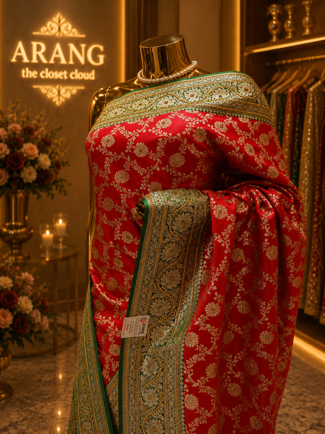 “The Turkish Red Duet” Premium Banarasi Silk Saree