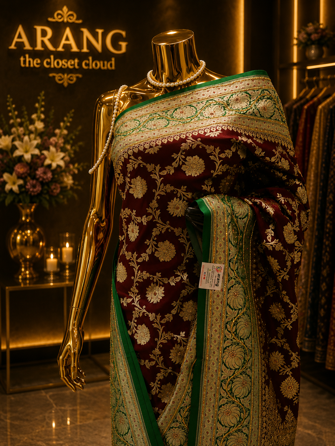 “The Deep Maroon & Emerald Green" Premium Banarasi Silk Saree