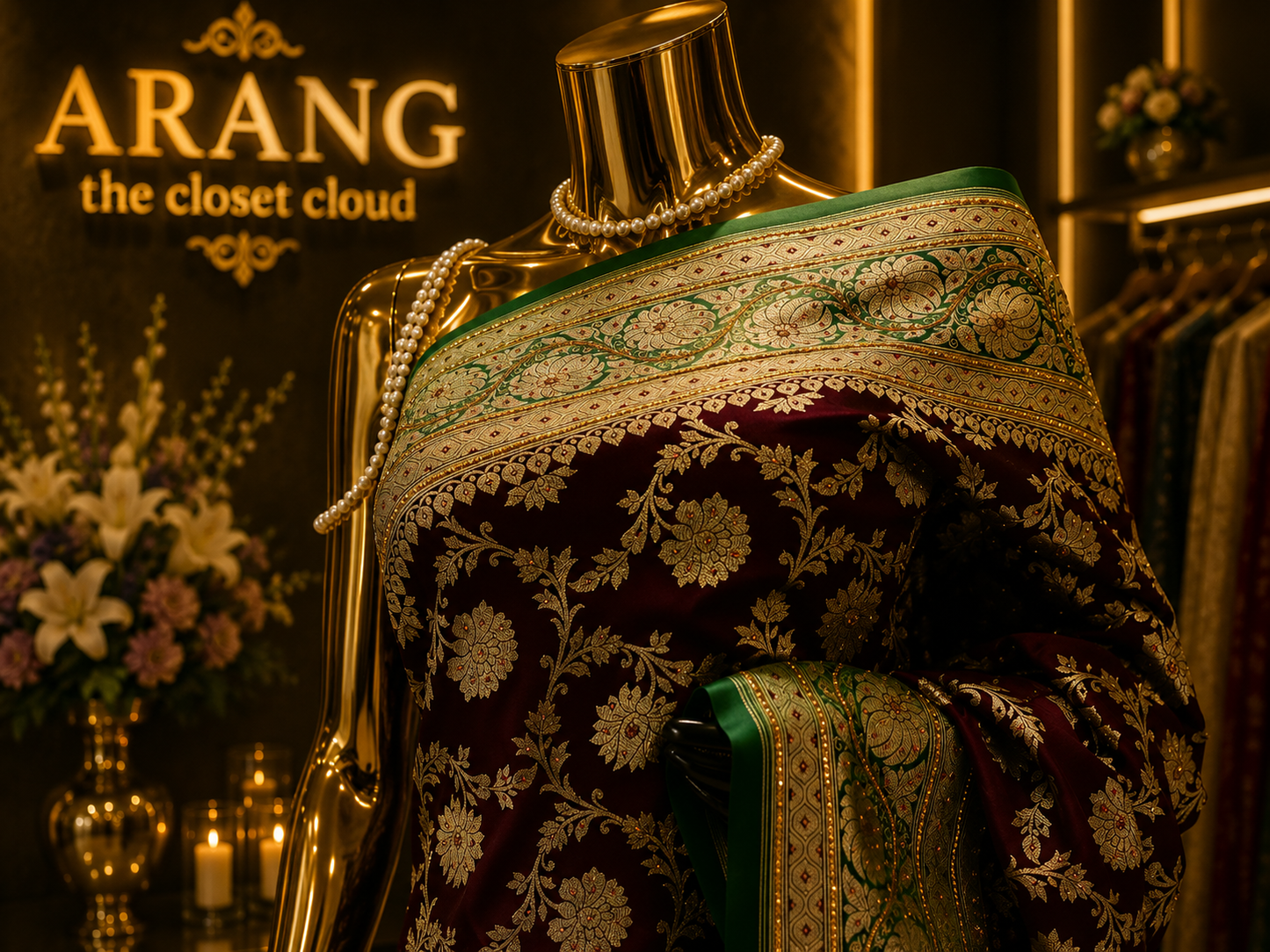 “The Deep Maroon & Emerald Green" Premium Banarasi Silk Saree