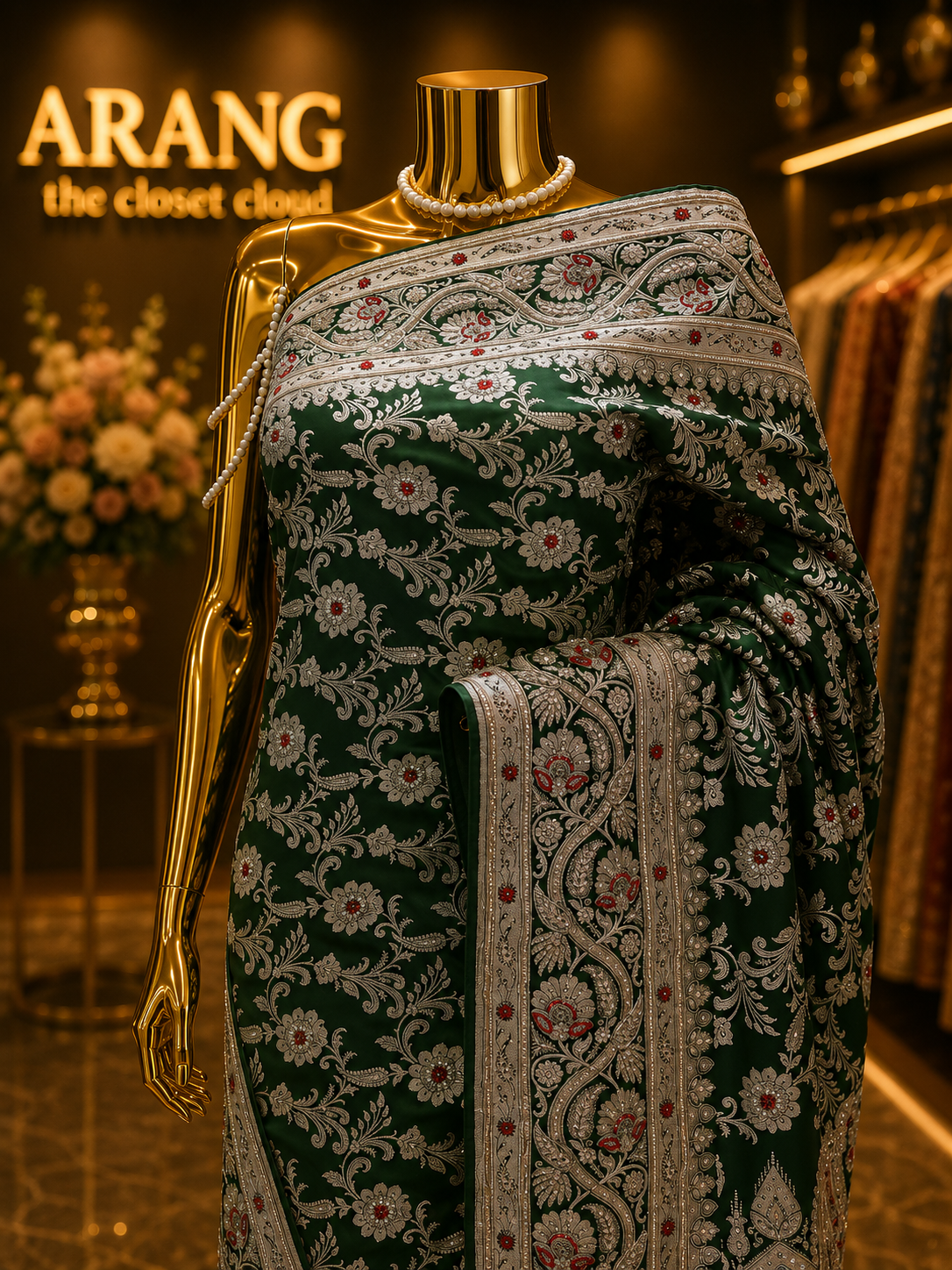 “The Green Moissanite” Premium Banarasi Silk Saree
