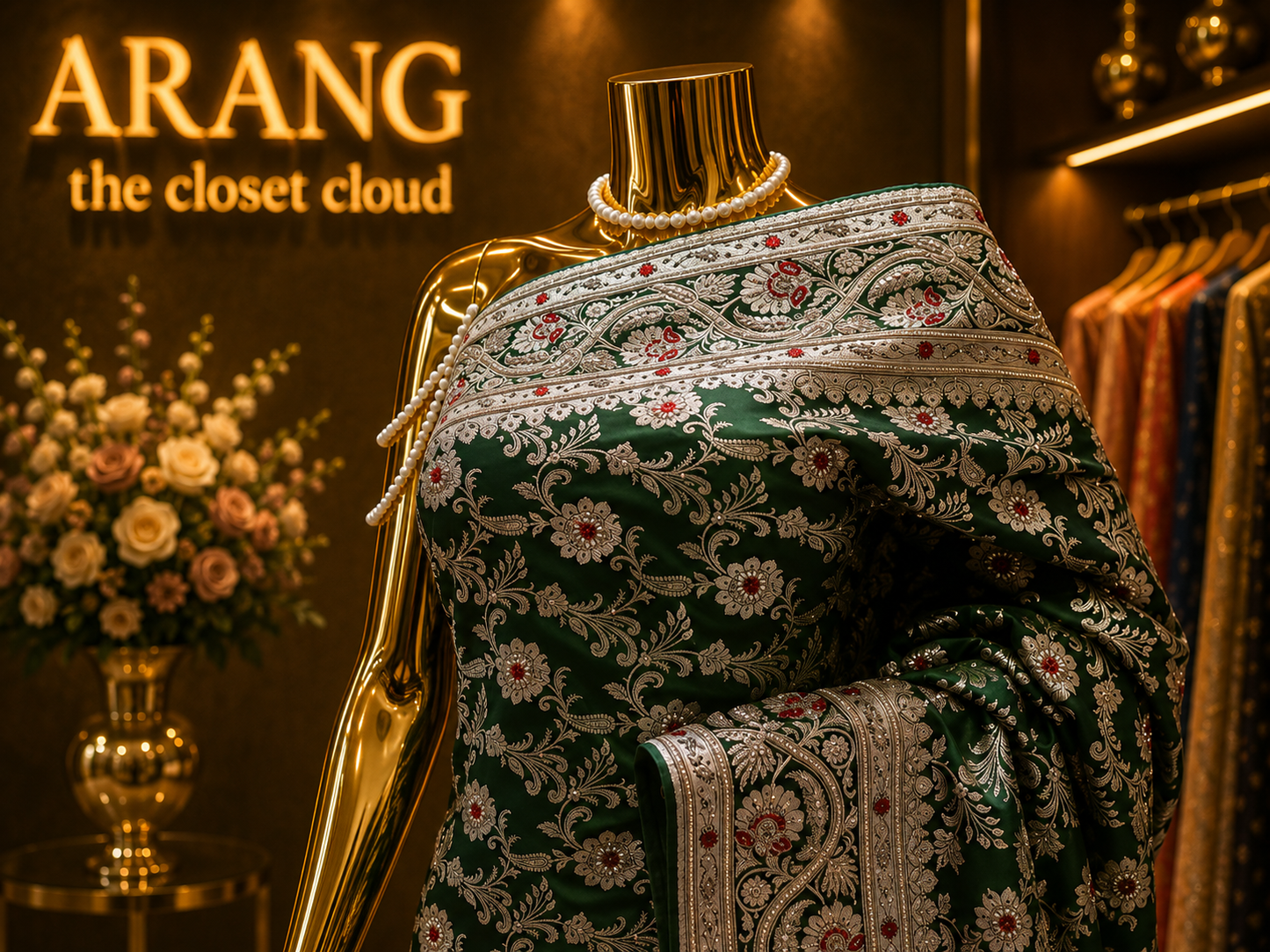 “The Green Moissanite” Premium Banarasi Silk Saree