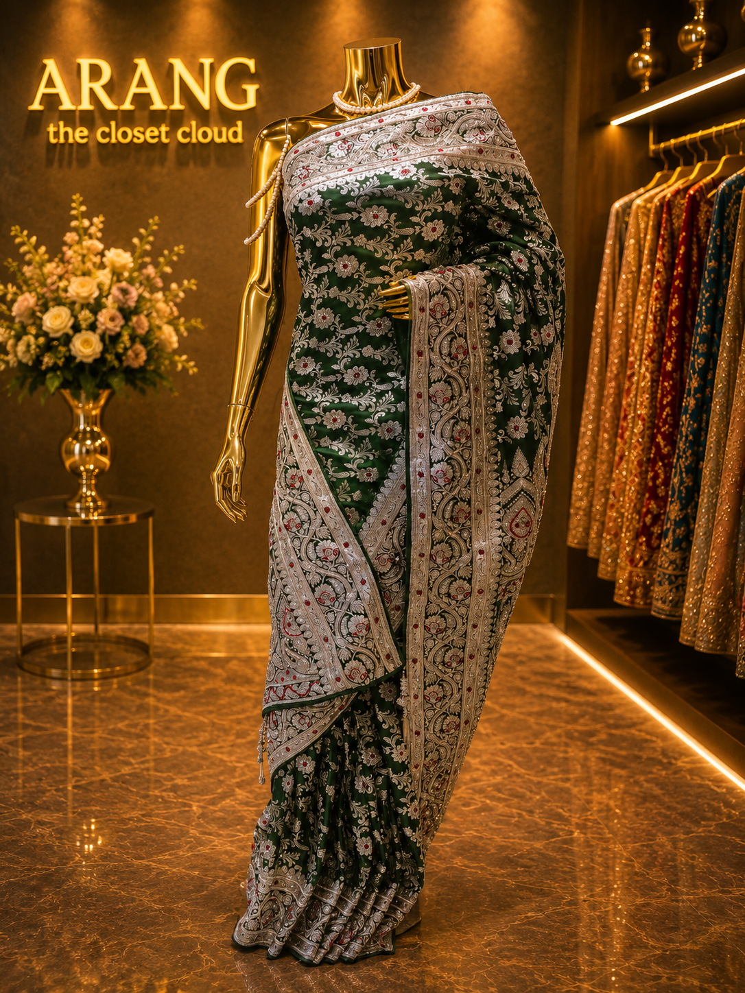 “The Green Moissanite” Premium Banarasi Silk Saree