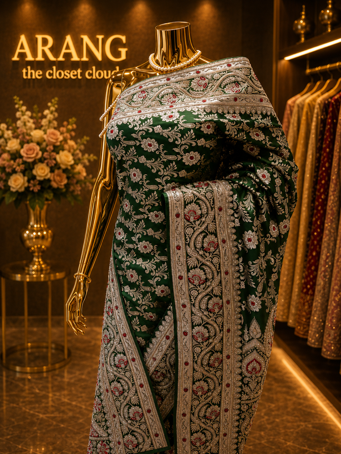 “The Green Moissanite” Premium Banarasi Silk Saree