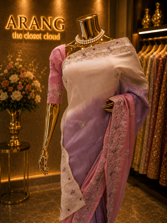 “The Exquisite Lavender, Pink & Cream” Premium Designer Saree