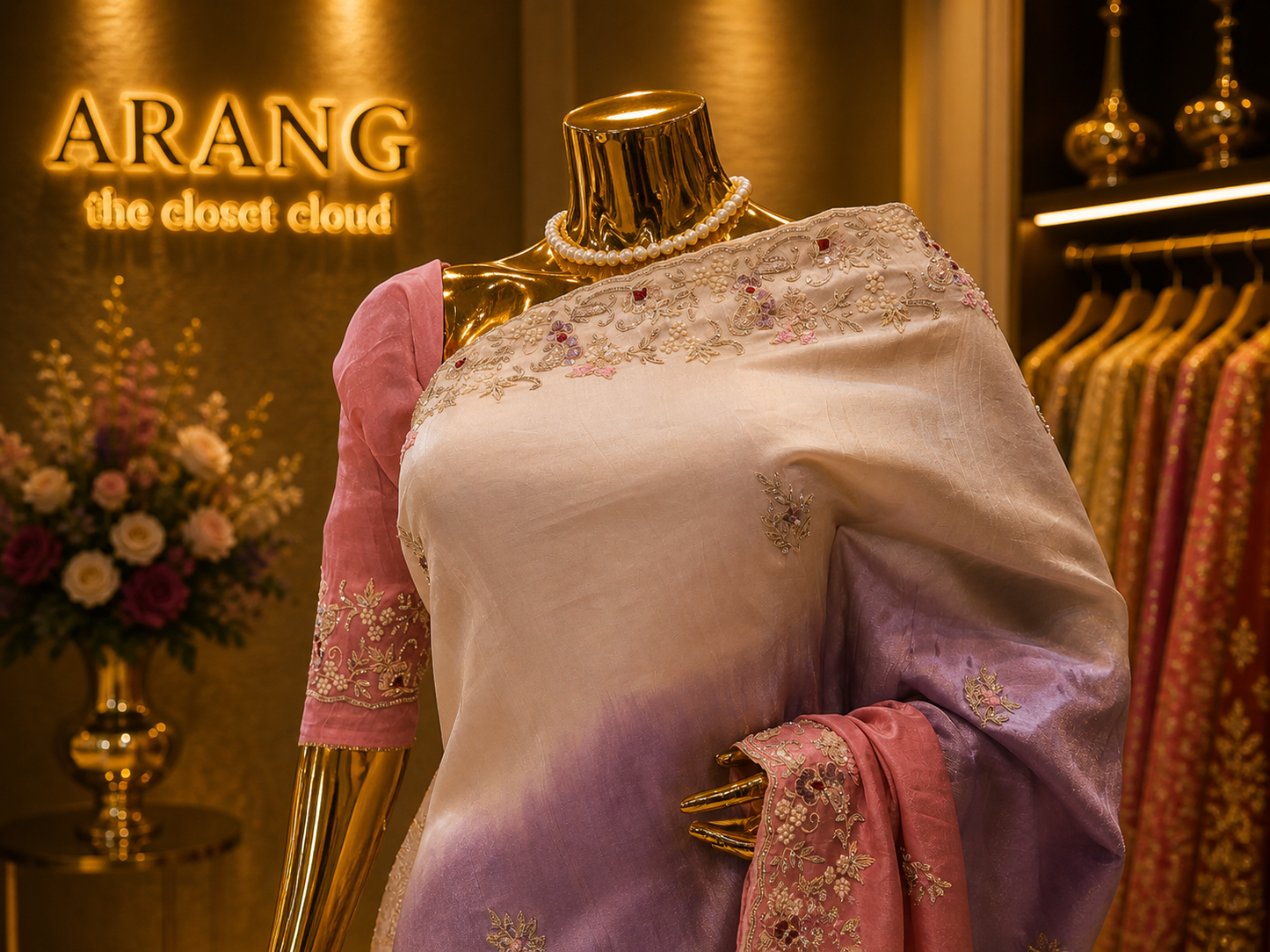 “The Exquisite Lavender, Pink & Cream” Premium Designer Saree