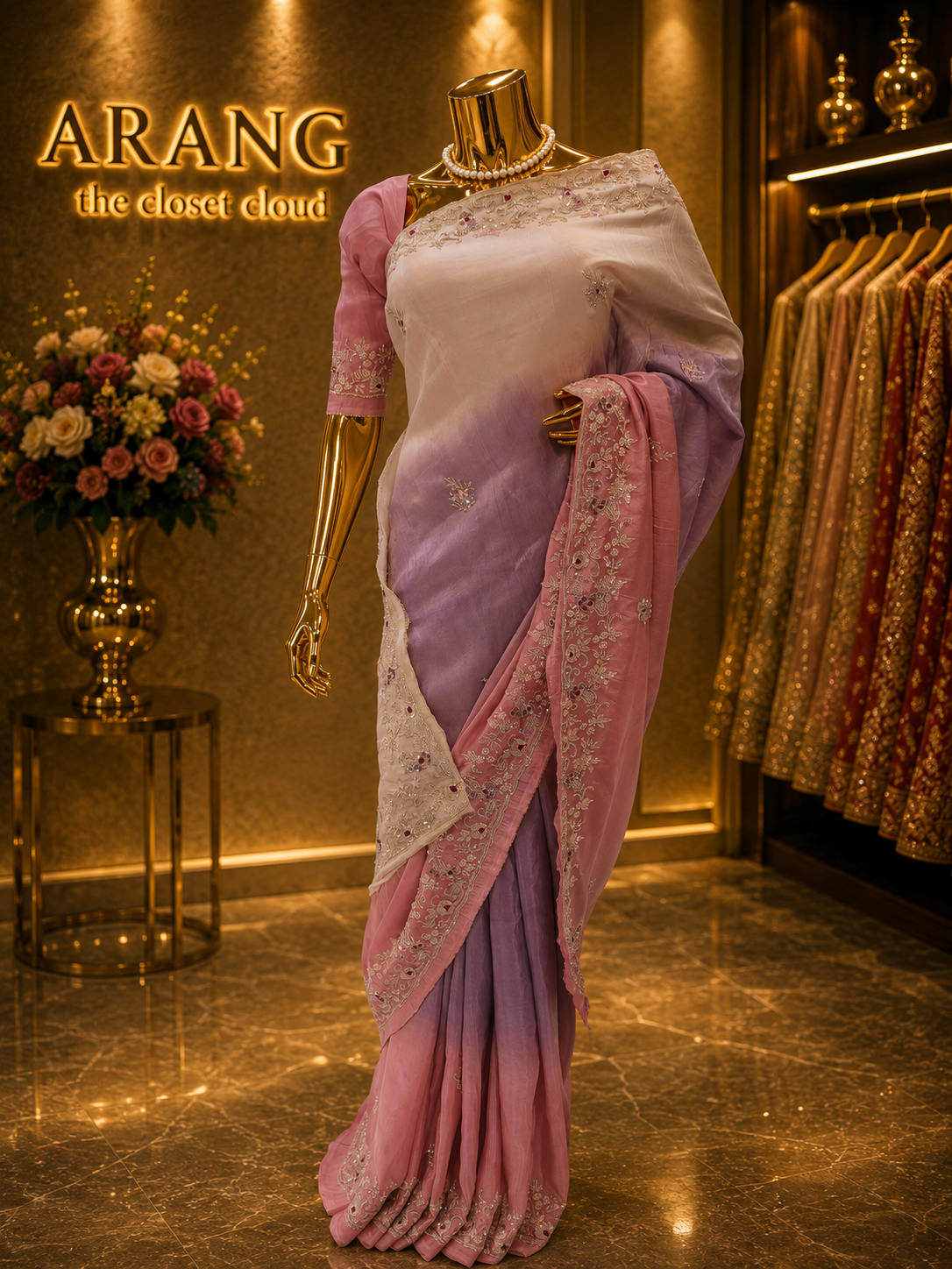 “The Exquisite Lavender, Pink & Cream” Premium Designer Saree