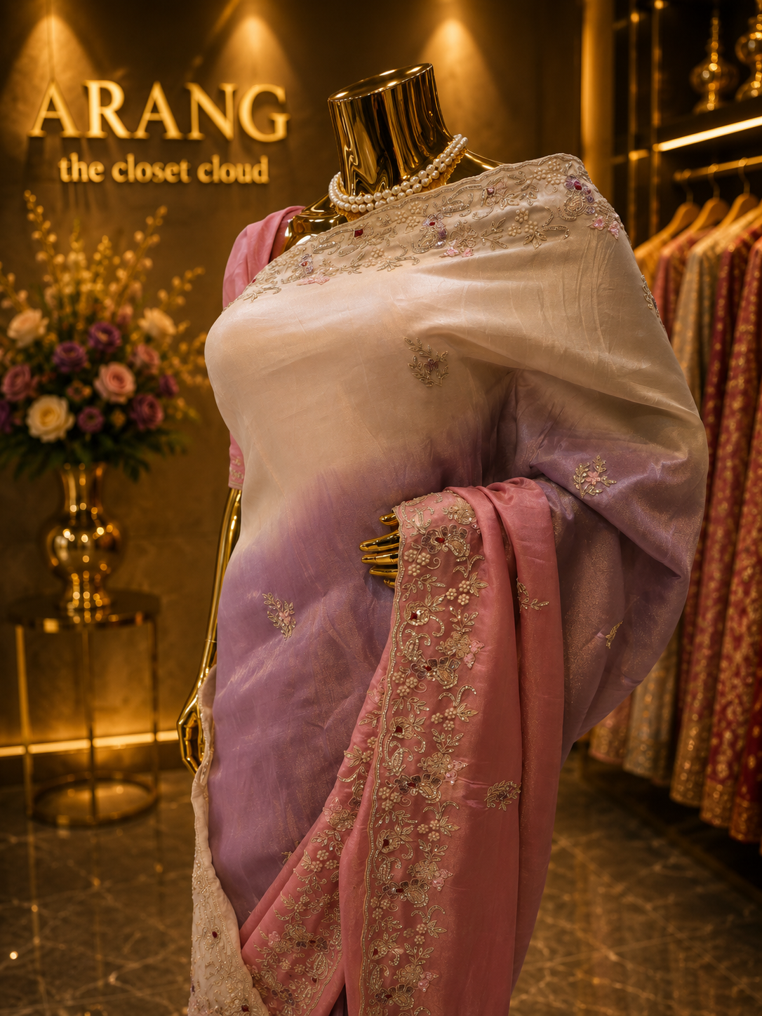 “The Exquisite Lavender, Pink & Cream” Premium Designer Saree