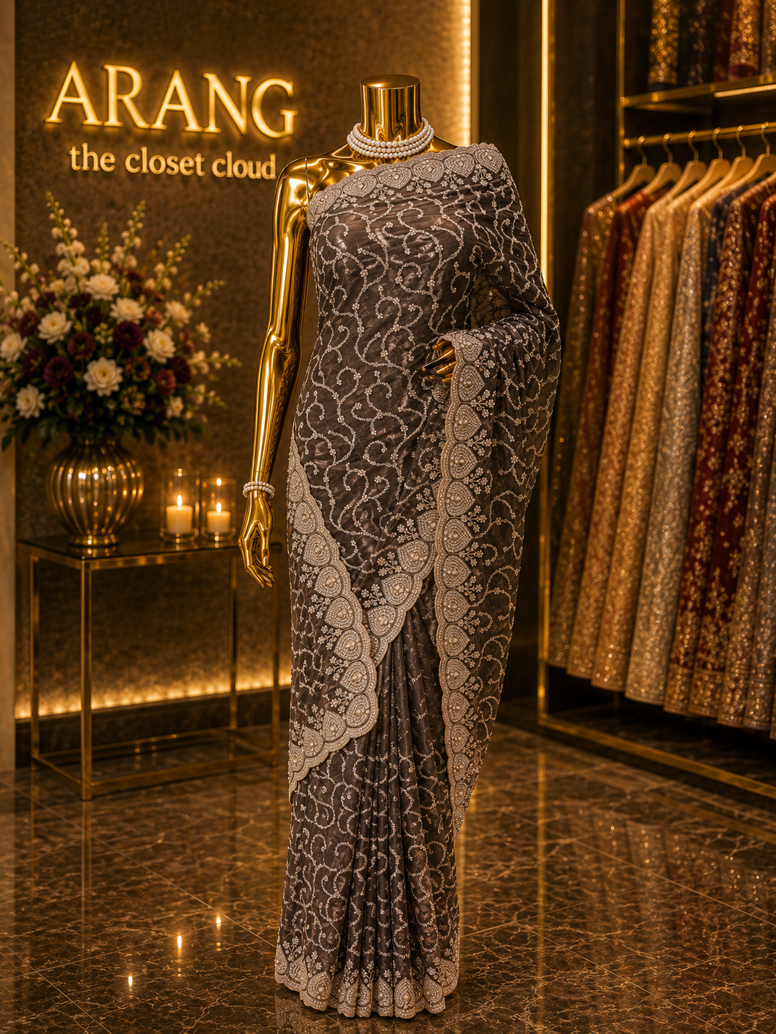 “The Metallic Gray” Premium Designer Saree