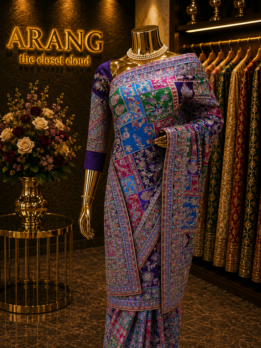 The Exquisite Royal Multicolor Premium Rajwadi Kashmiri Crepe Saree