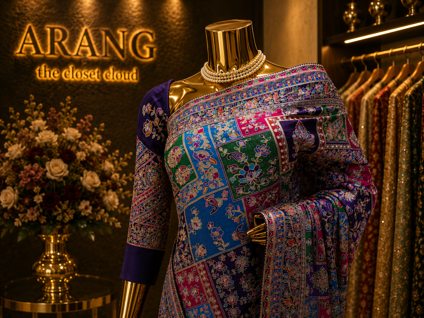 The Exquisite Royal Multicolor Premium Rajwadi Kashmiri Crepe Saree