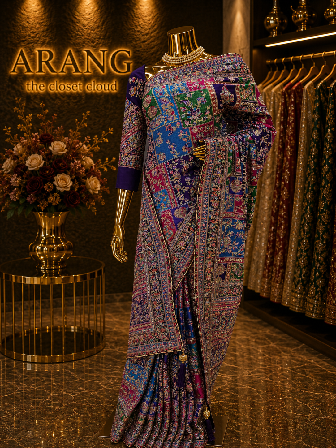 The Exquisite Royal Multicolor Premium Rajwadi Kashmiri Crepe Saree