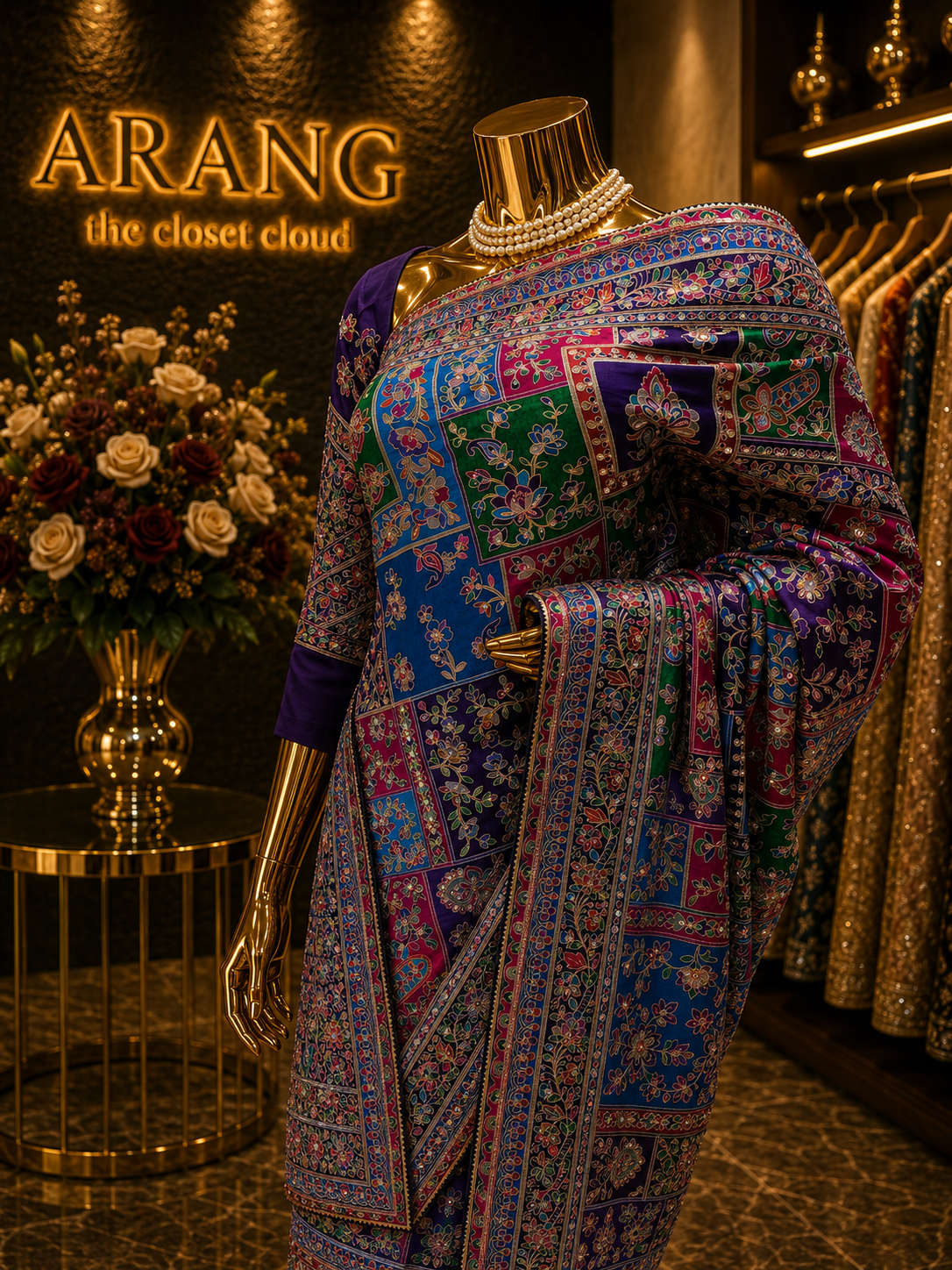 The Exquisite Royal Multicolor Premium Rajwadi Kashmiri Crepe Saree
