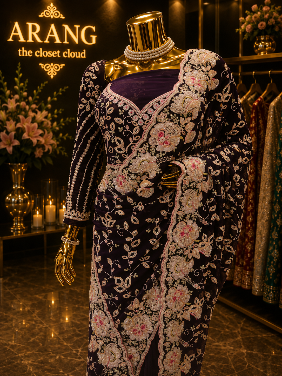 “The Midnight Bloom” Premium Designer Saree