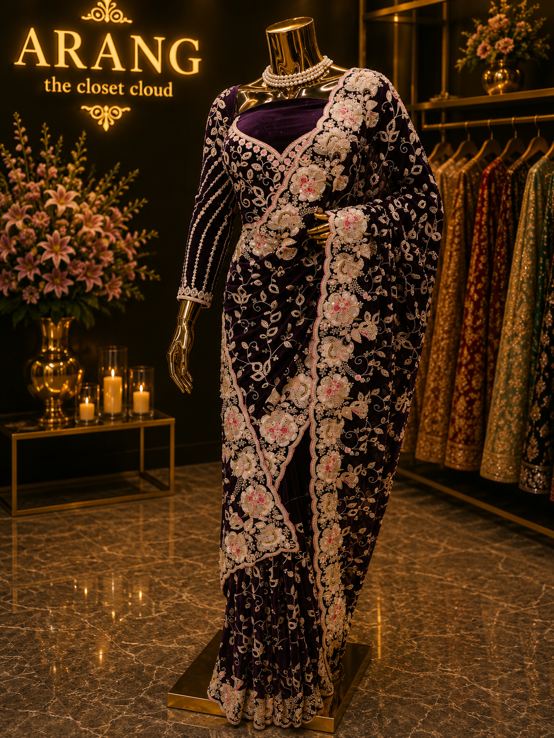 “The Midnight Bloom” Premium Designer Saree