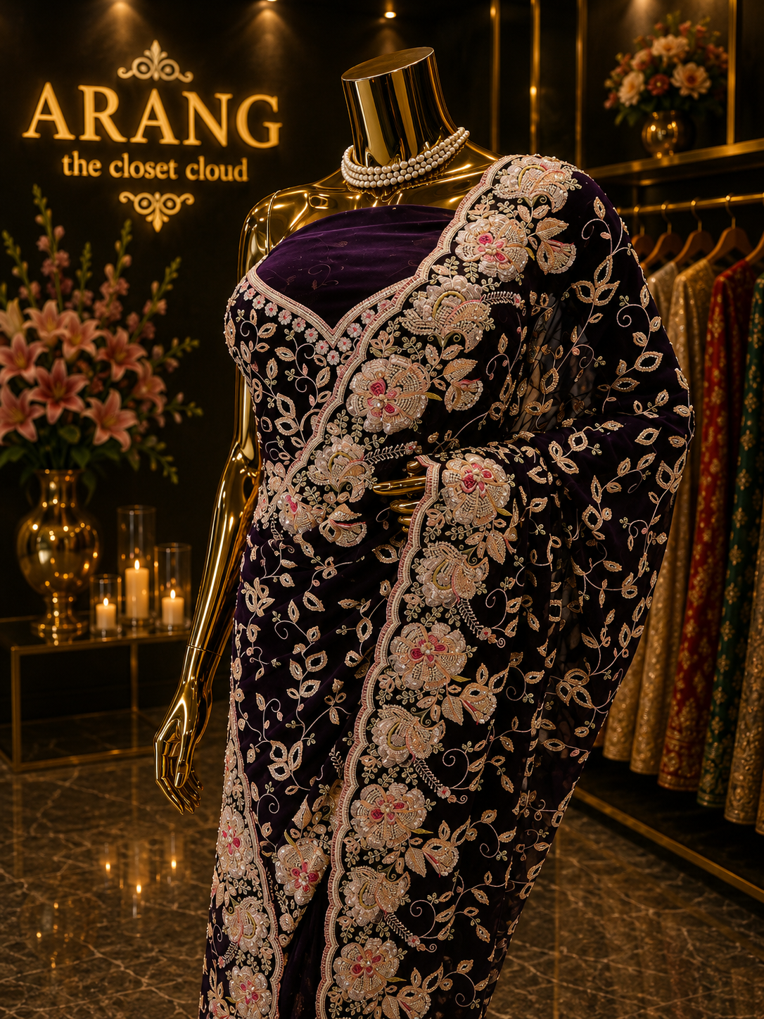 “The Midnight Bloom” Premium Designer Saree