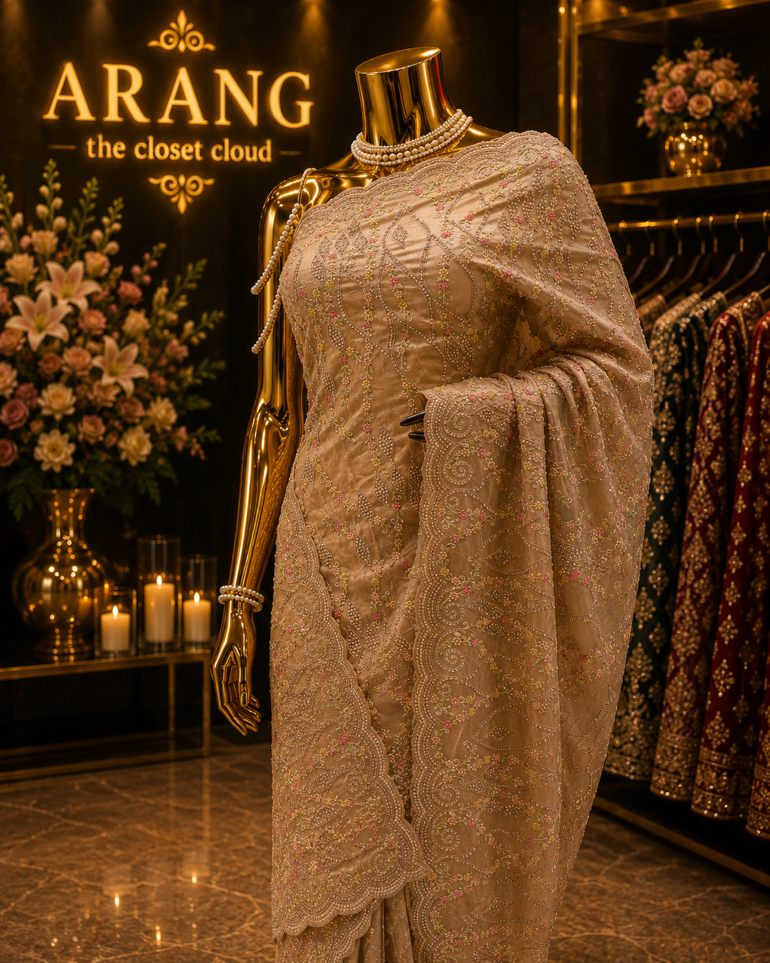 “The Golden Petals” Premium Designer Saree