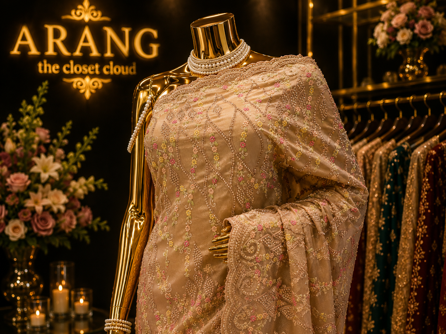 “The Golden Petals” Premium Designer Saree
