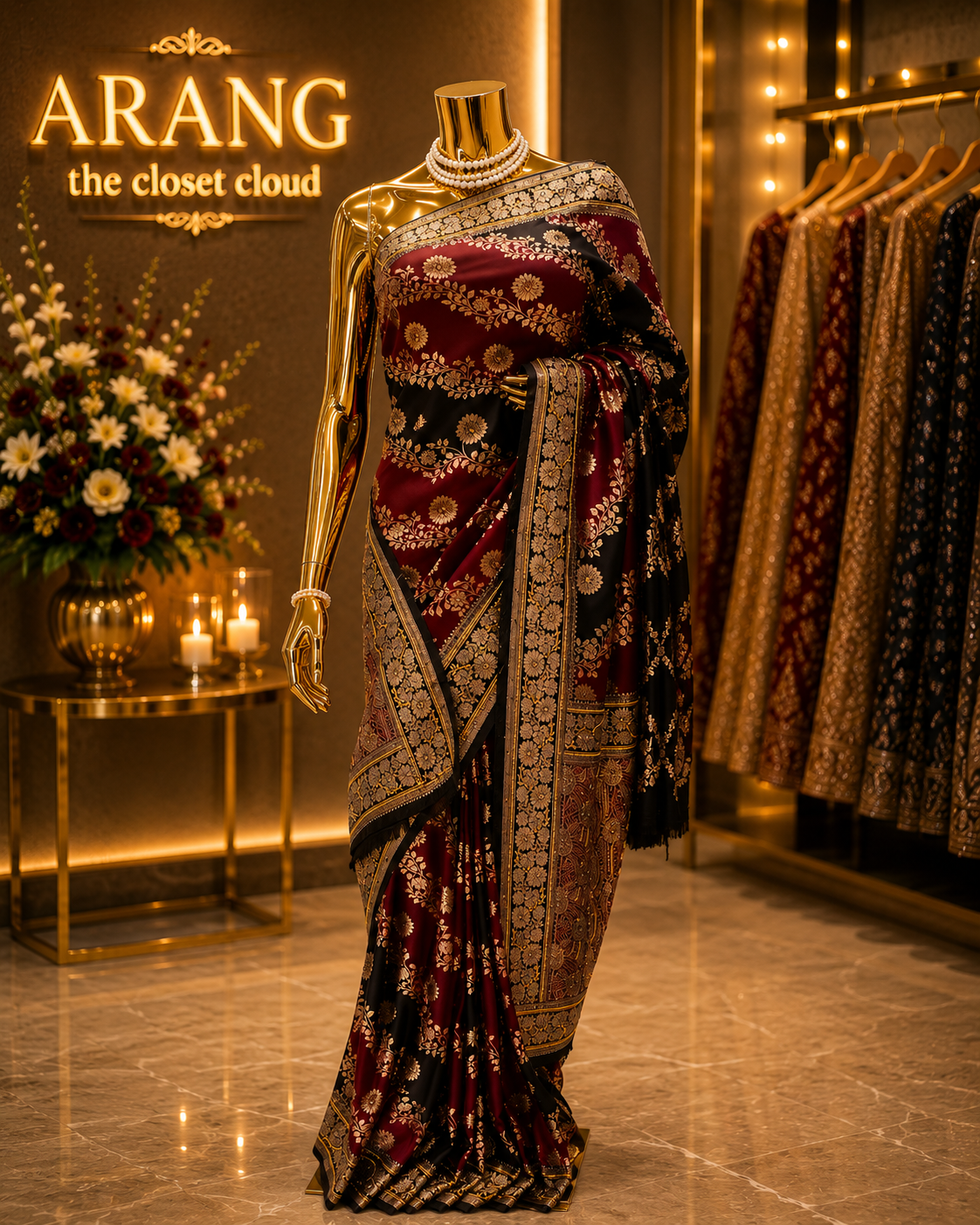 “The Maroon & Black” Premium Banarasi Silk Saree