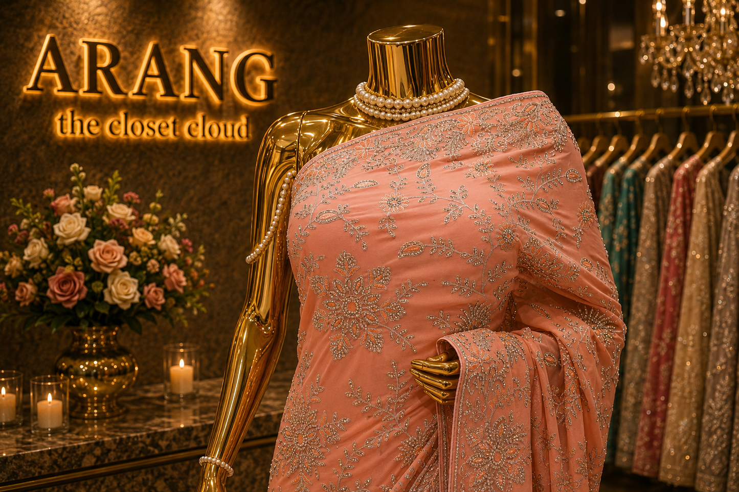 “The Peach Crystal” Premium Designer Saree