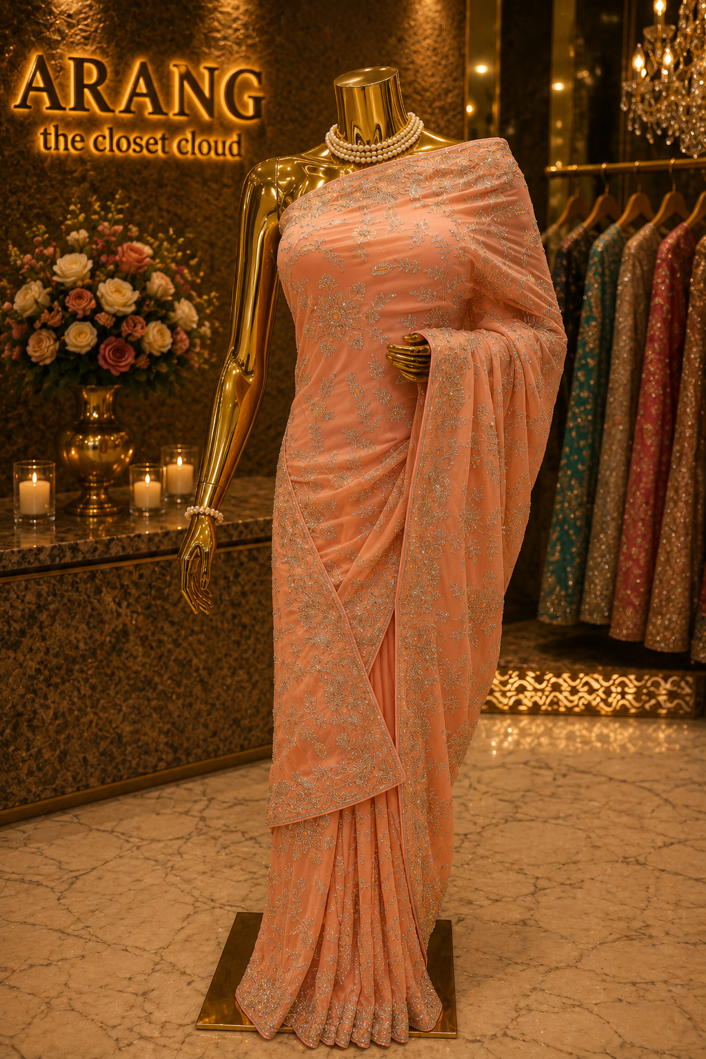 “The Peach Crystal” Premium Designer Saree