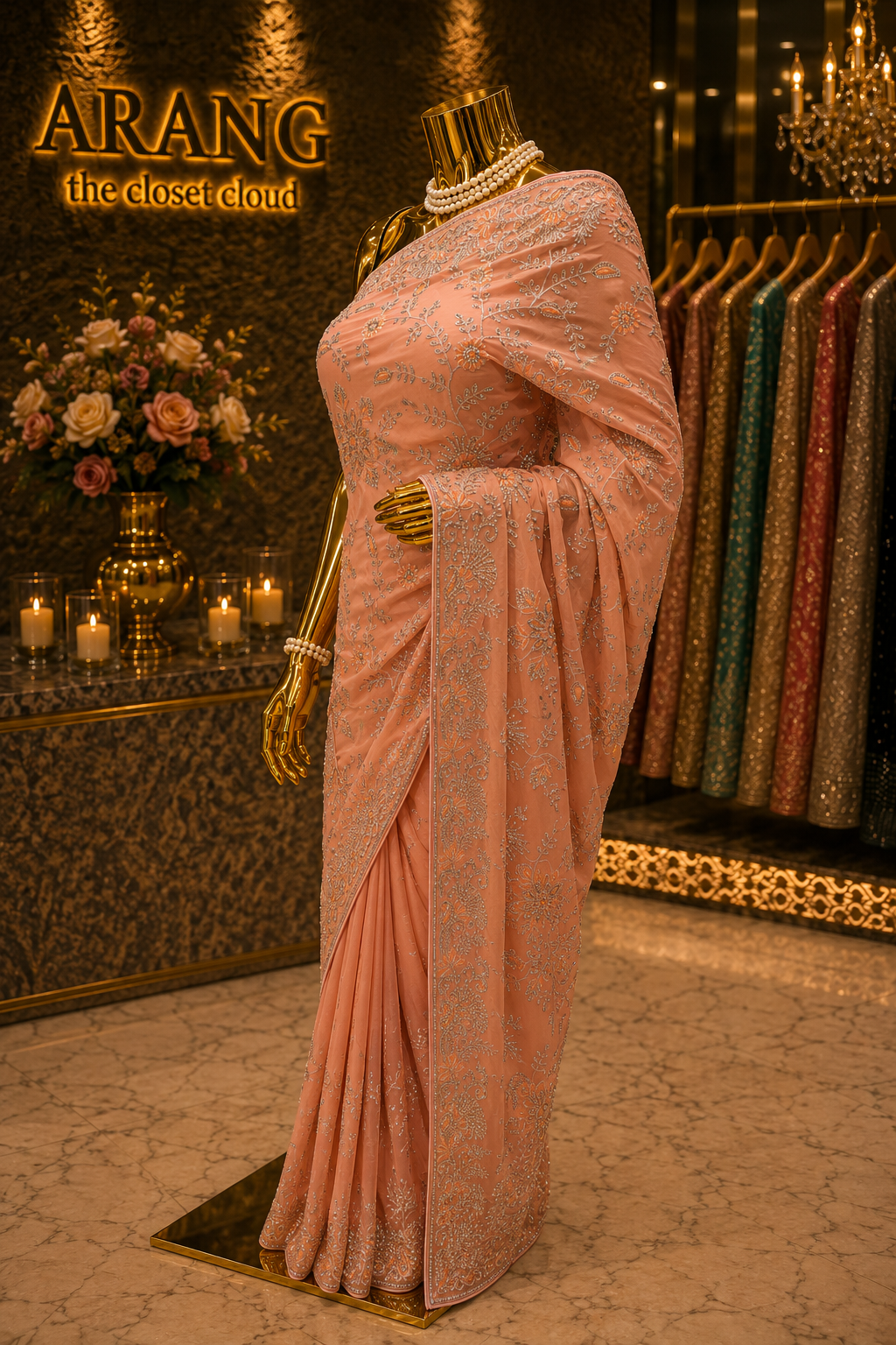 “The Peach Crystal” Premium Designer Saree