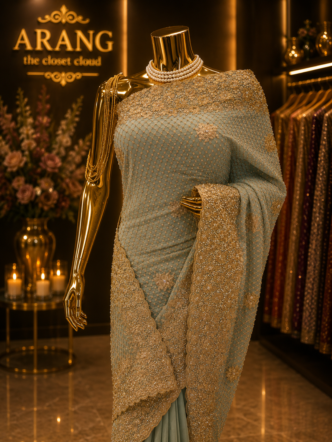 “The Light Steel Blue” Premium Designer Saree