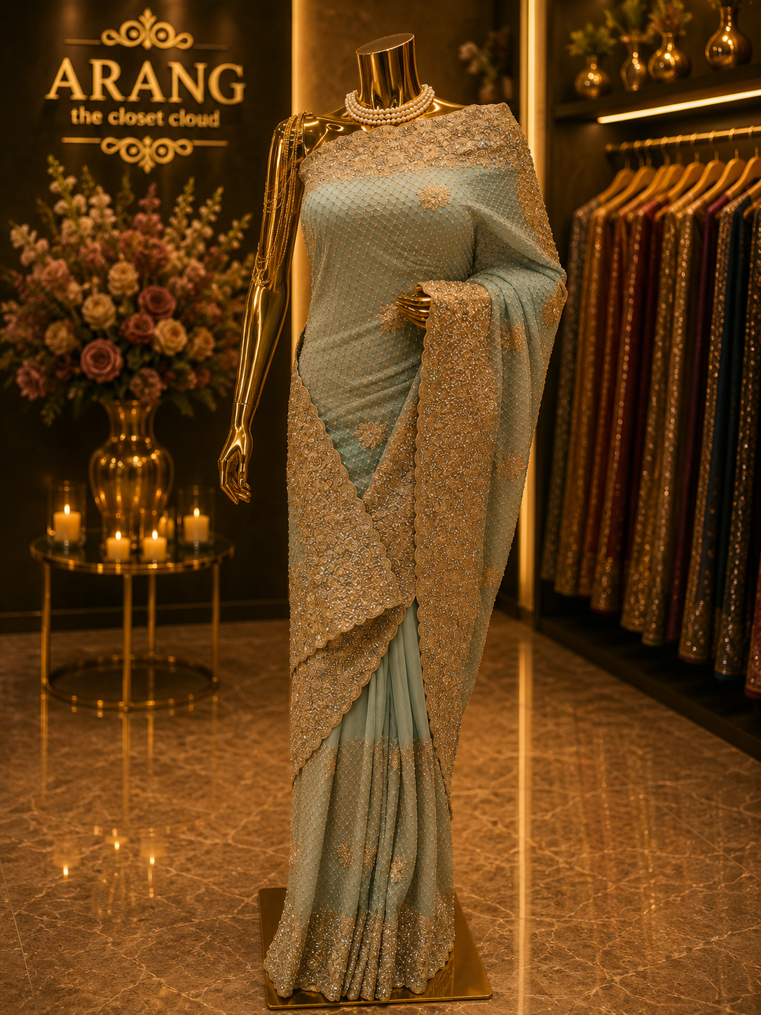 “The Light Steel Blue” Premium Designer Saree