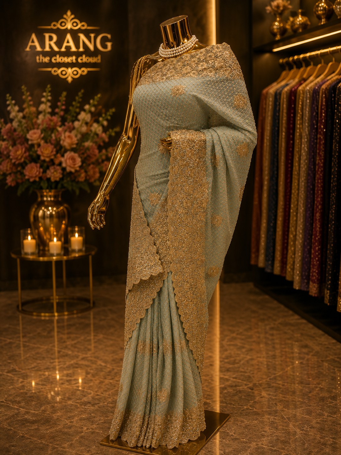 “The Light Steel Blue” Premium Designer Saree