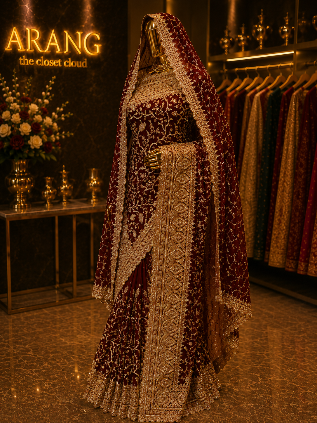 “The Royal Maroon” Vol 2 Premium Designer Saree with Veil