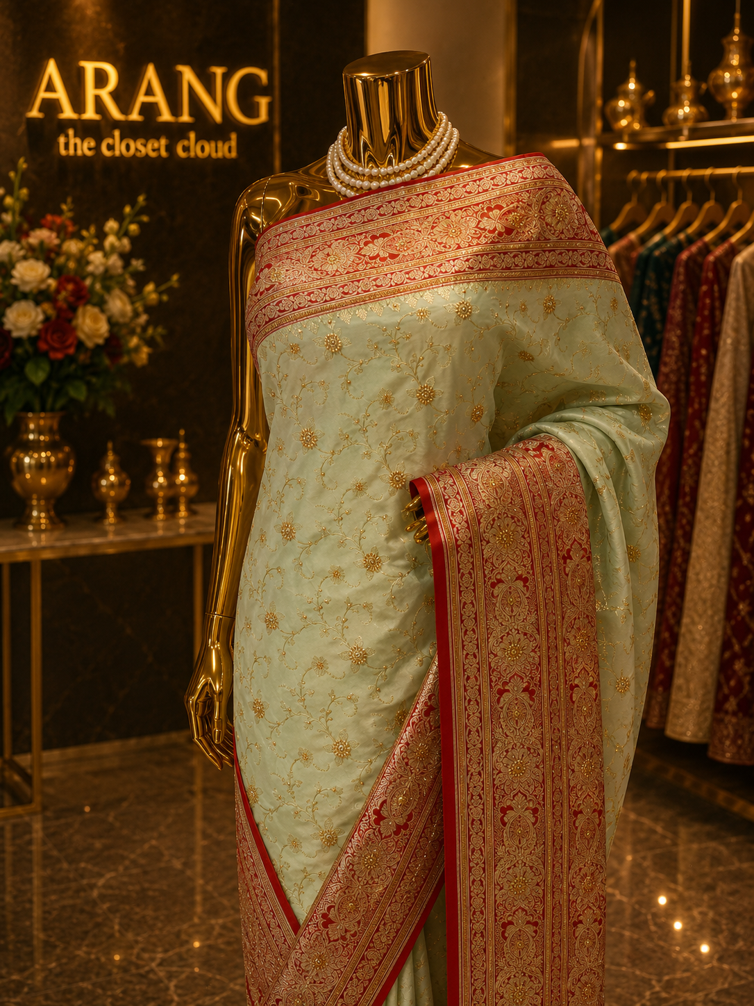 "The Pistachio Duet" Premium Banarasi Silk Saree