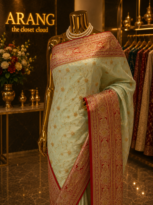"The Pistachio Duet" Premium Banarasi Silk Saree