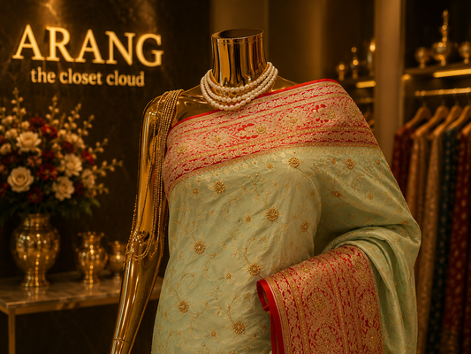 "The Pistachio Duet" Premium Banarasi Silk Saree