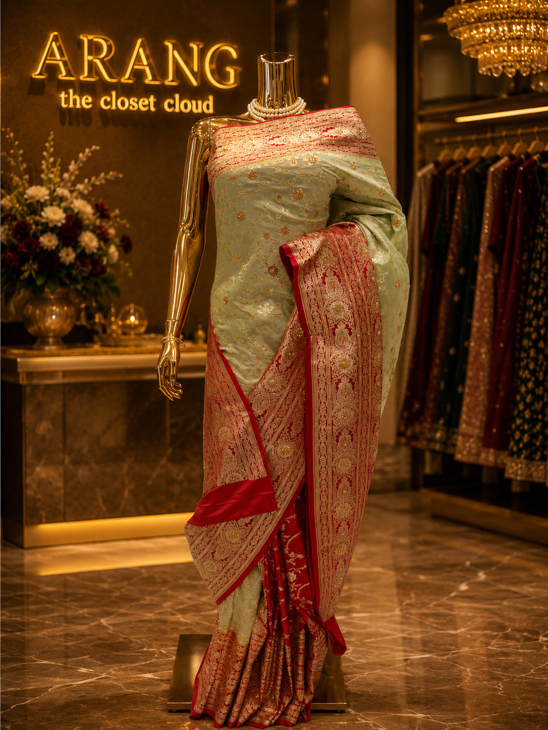 "The Pistachio Duet" Premium Banarasi Silk Saree