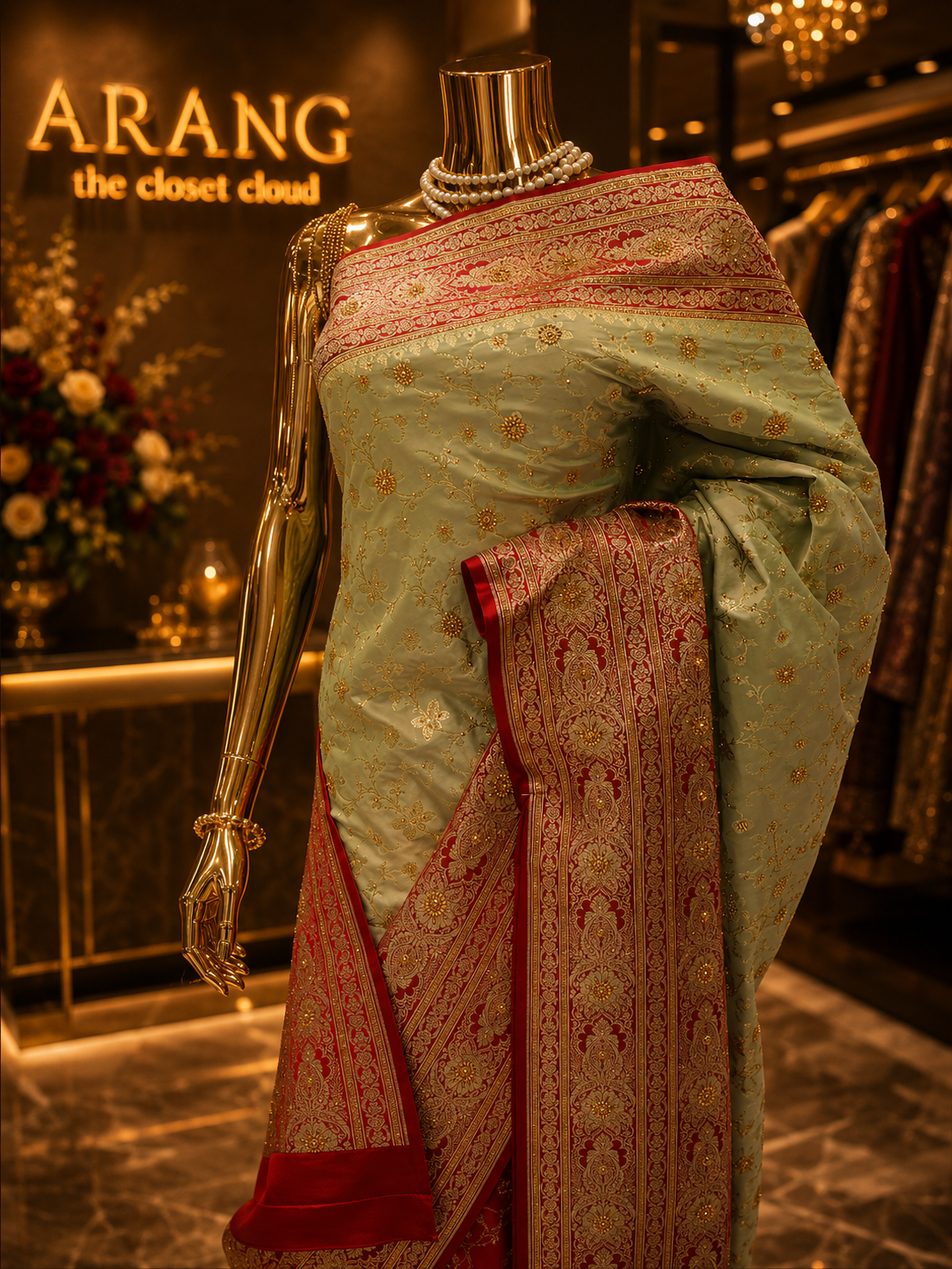 "The Pistachio Duet" Premium Banarasi Silk Saree