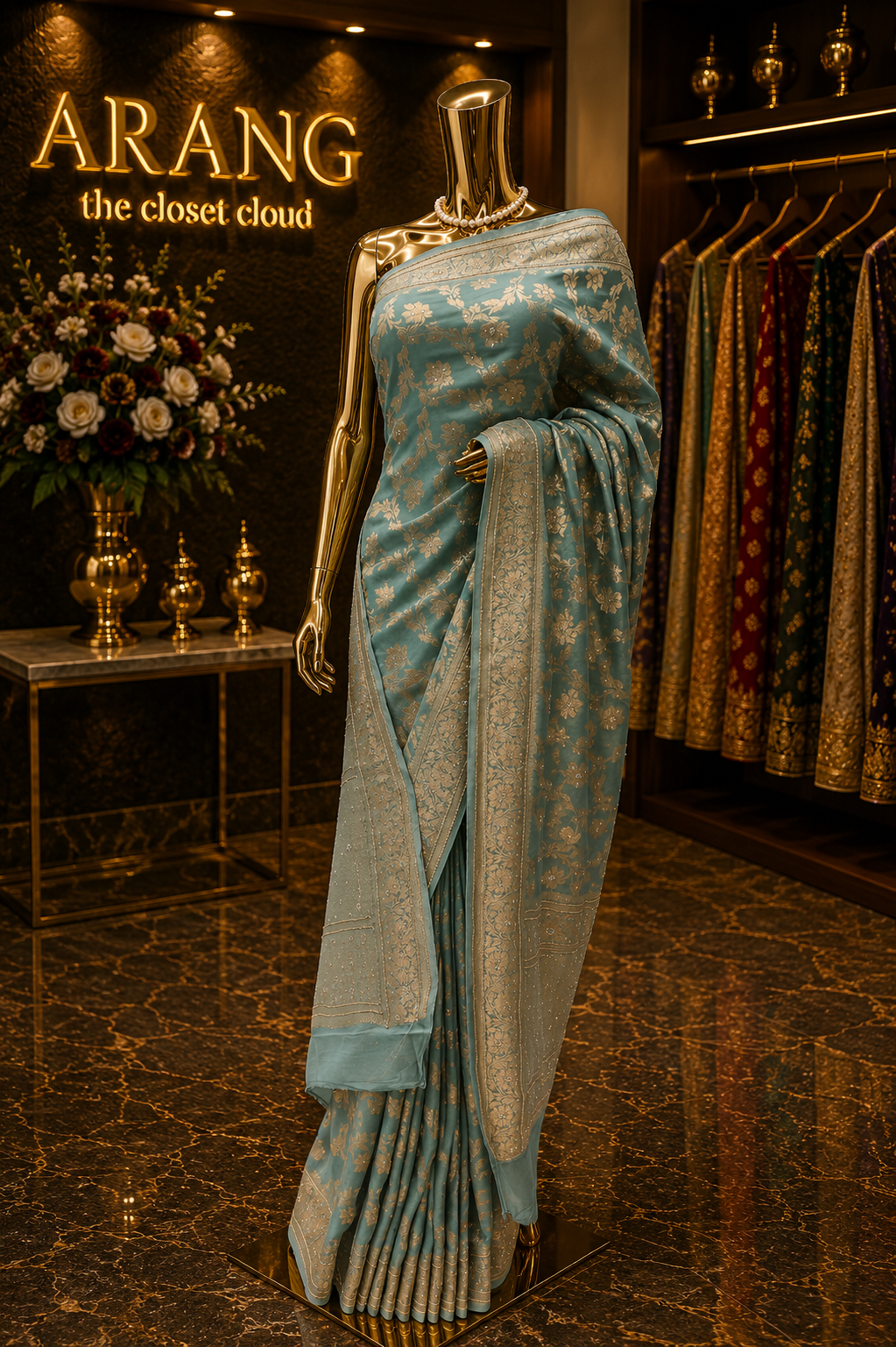 "The Sea Green" Premium Banarasi Chiffon Saree