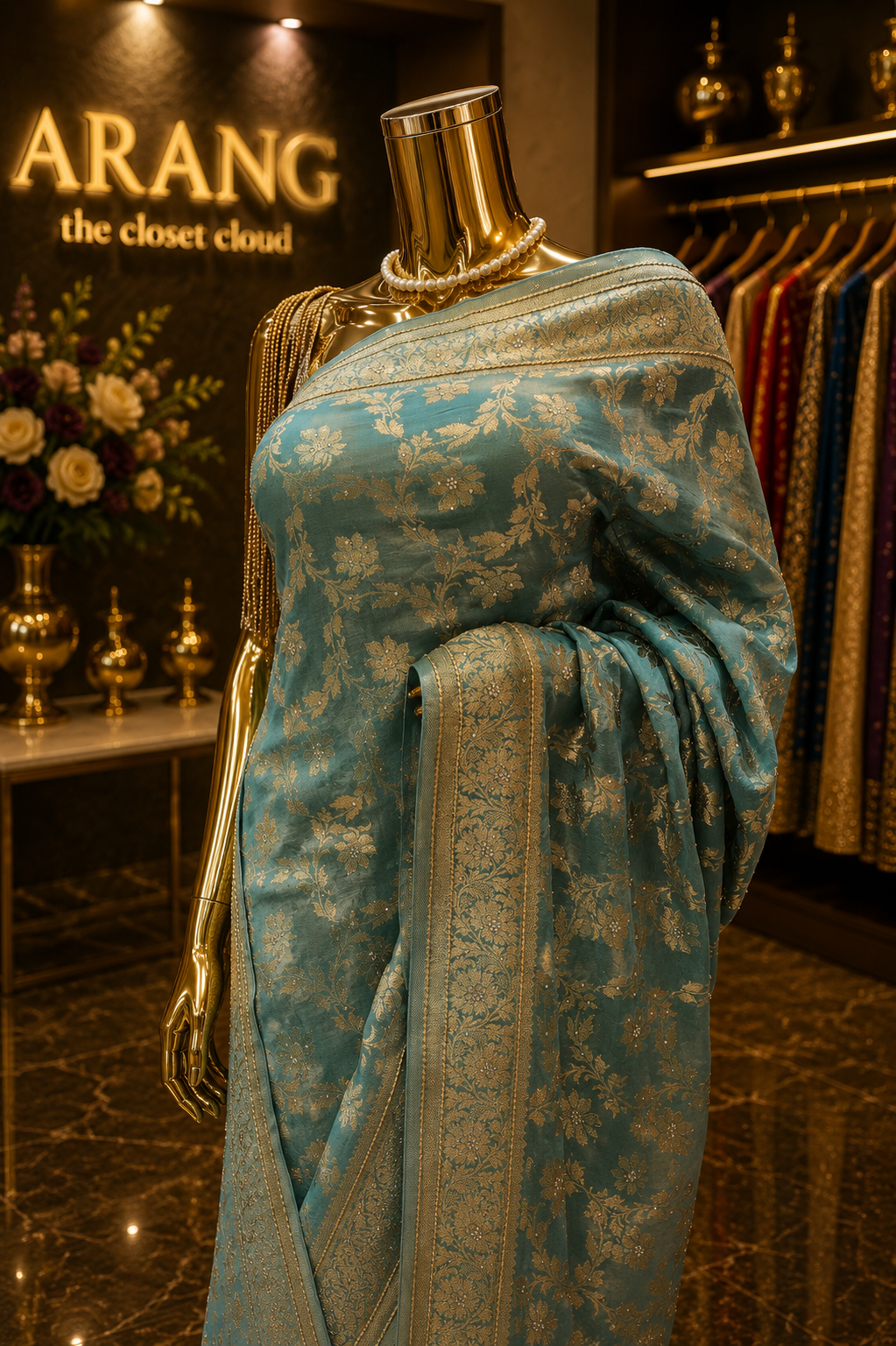 "The Sea Green" Premium Banarasi Chiffon Saree