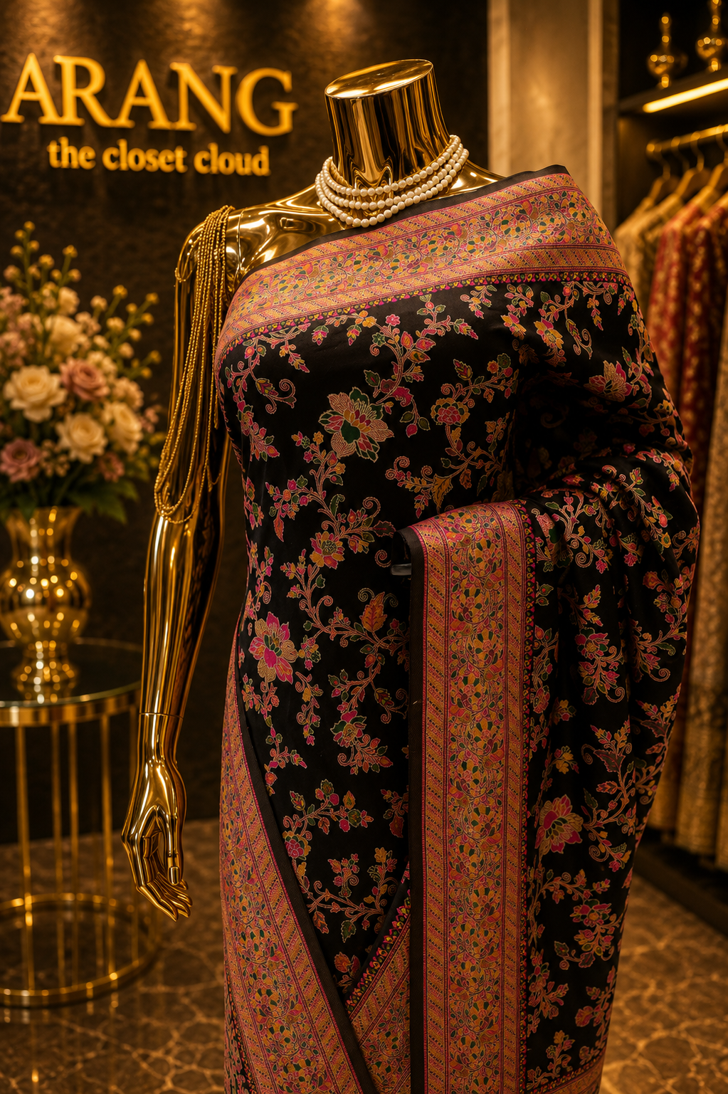“The Elegant Black” Premium Kashmiri Pashmina Silk Saree