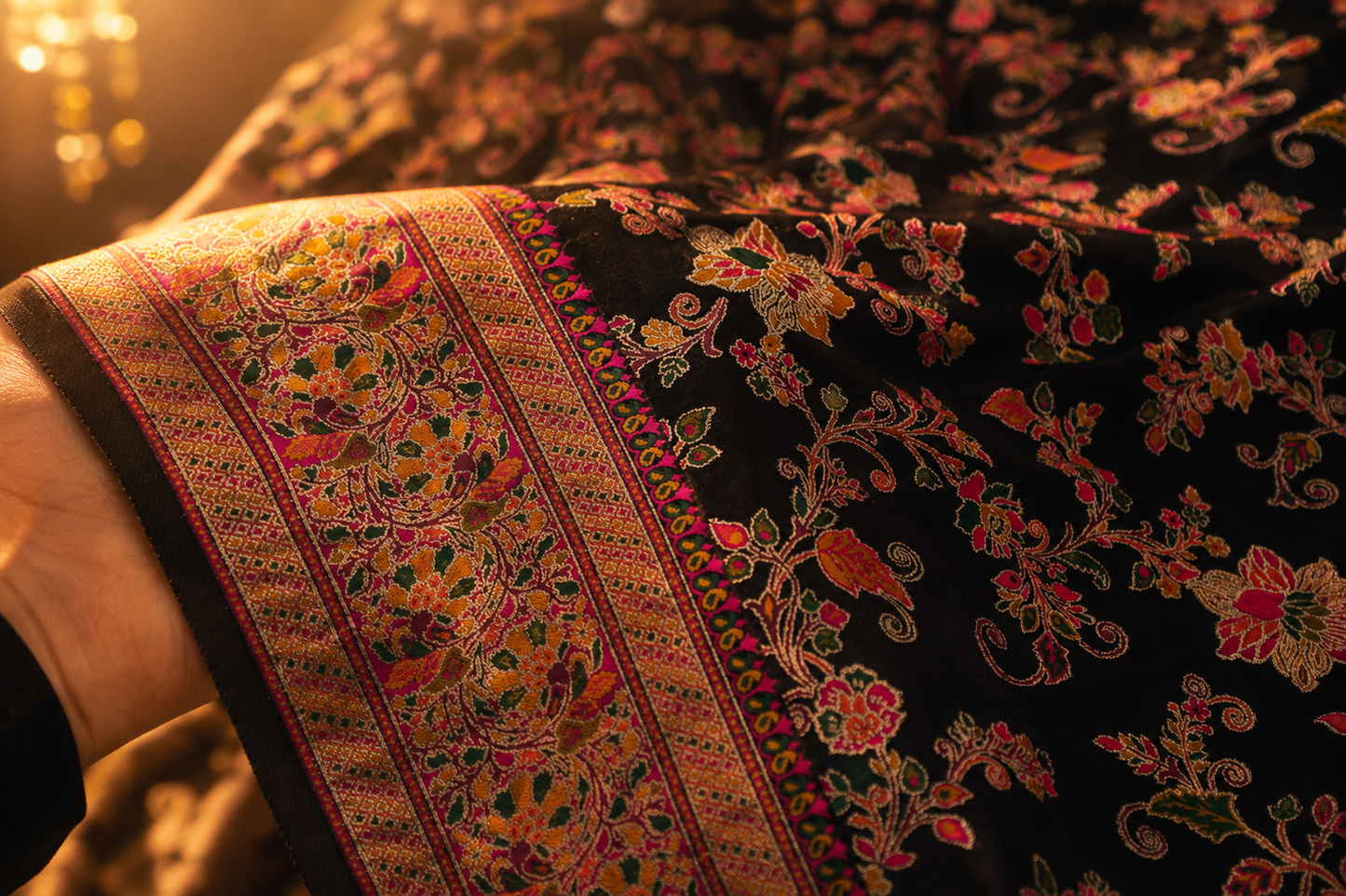 “The Elegant Black” Premium Kashmiri Pashmina Silk Saree