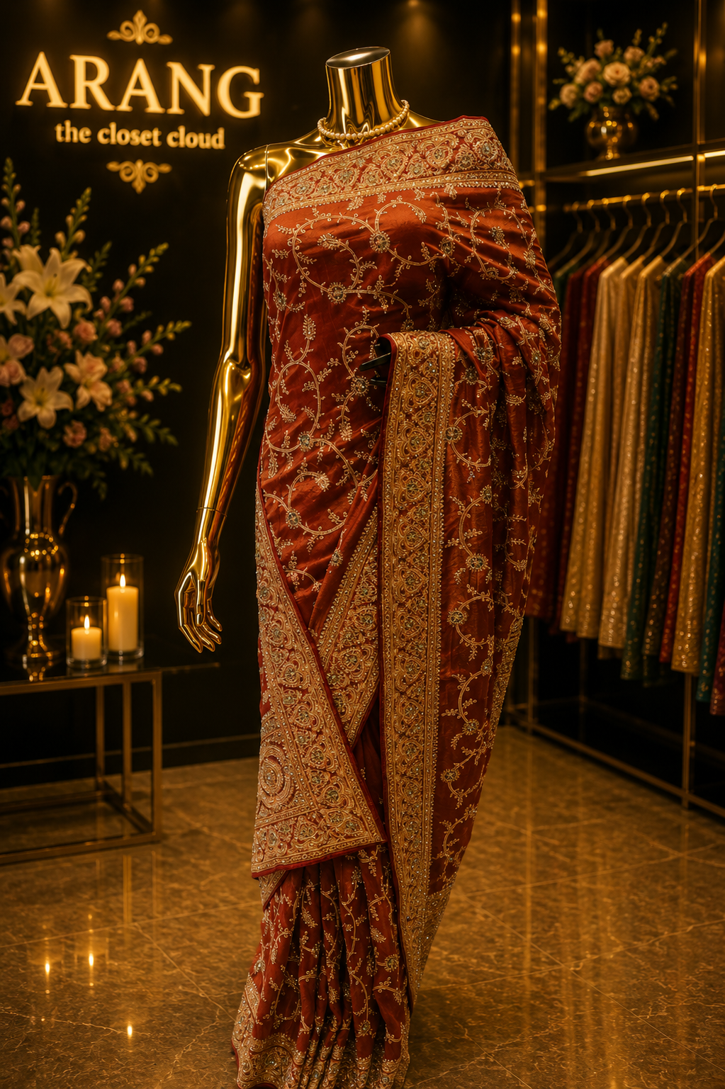 "The Royal Rust Crimson" Premium Zardozi Designer Saree