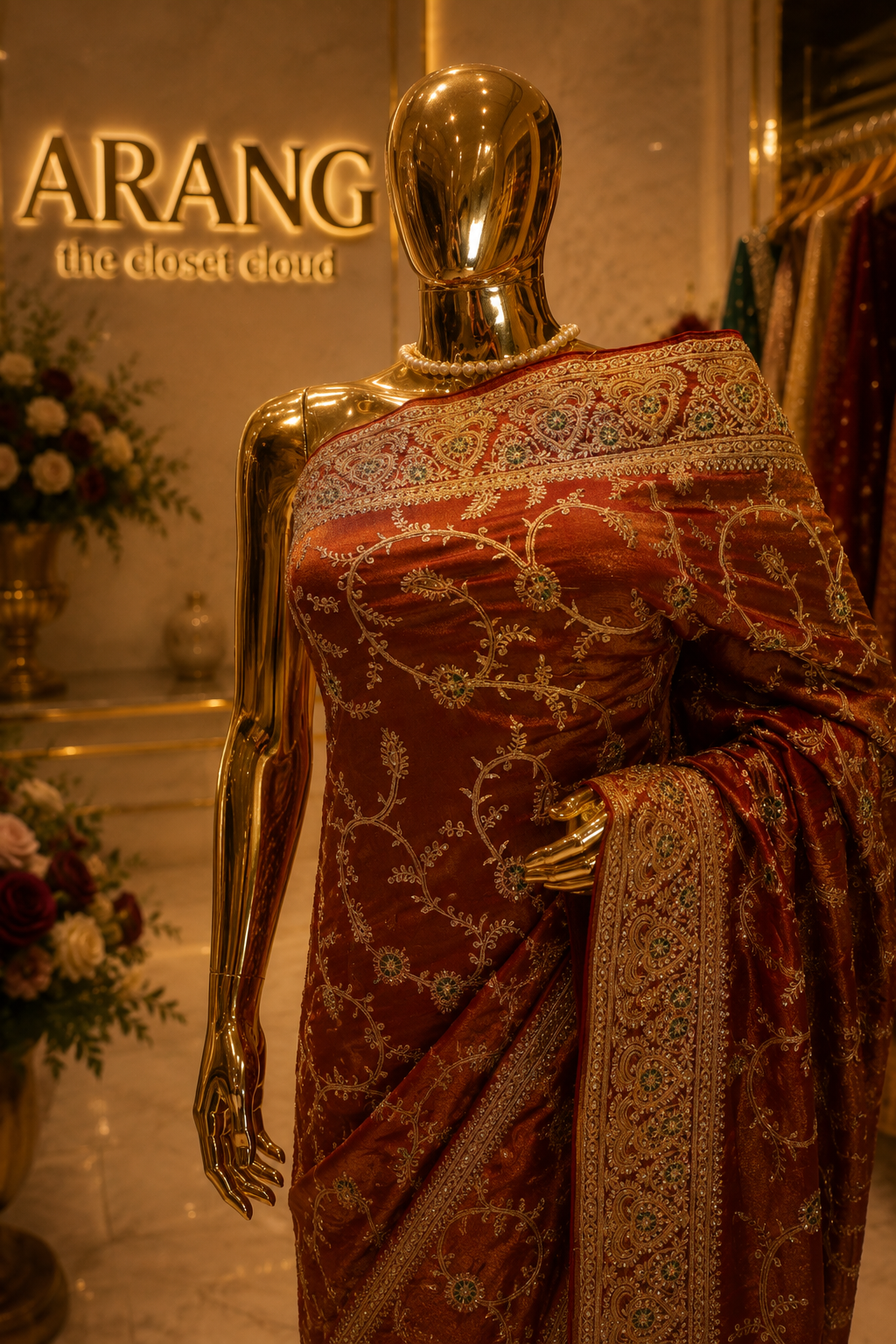 "The Royal Rust Crimson" Premium Zardozi Designer Saree