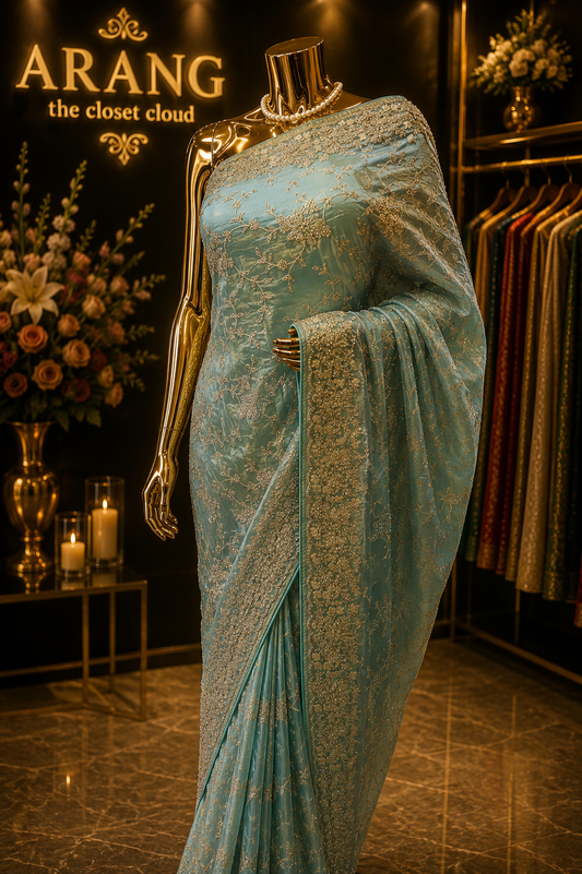 “The Ethereal Aqua” Premium Designer Saree
