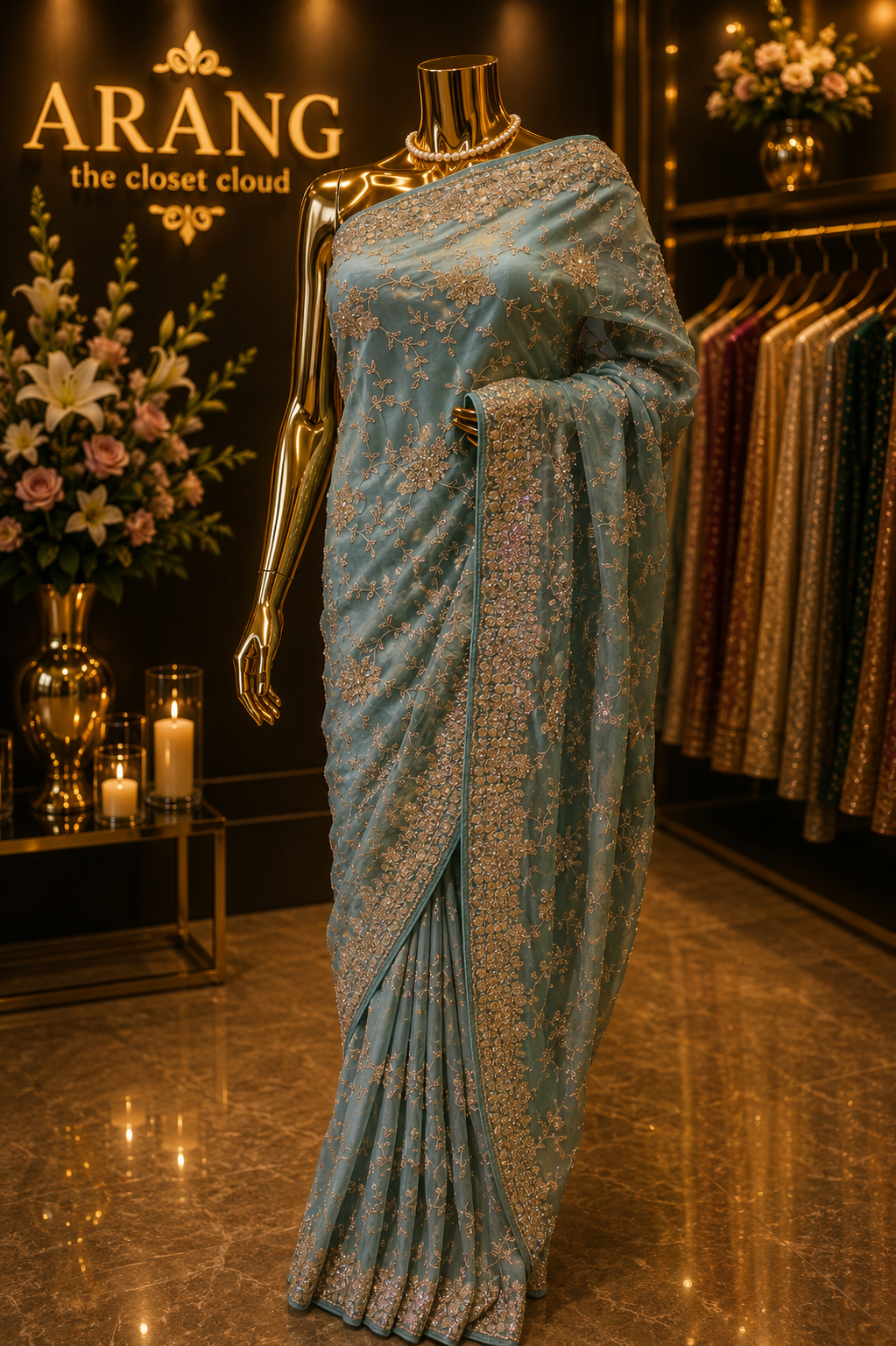 “The Ethereal Aqua” Premium Designer Saree