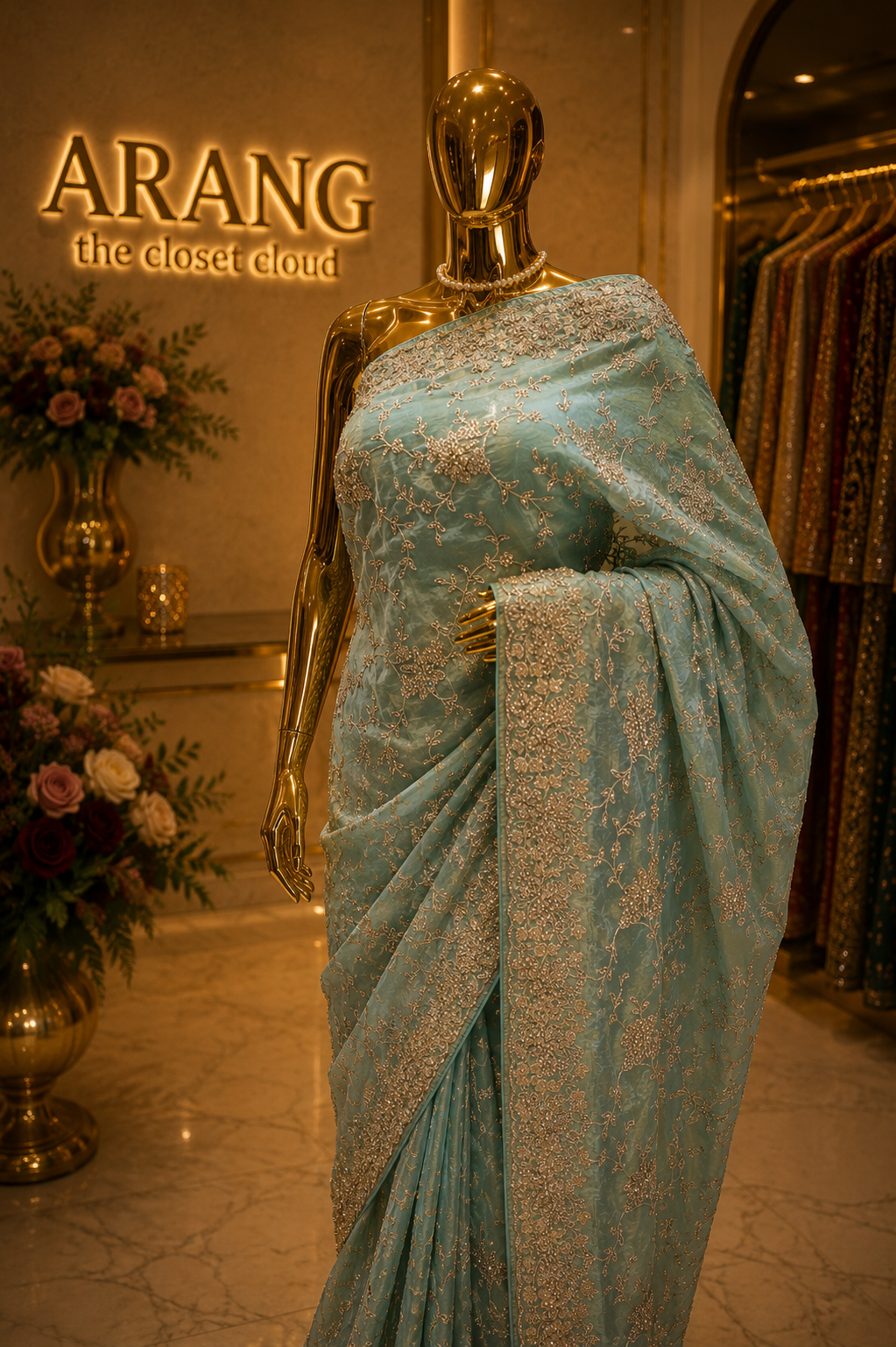 “The Ethereal Aqua” Premium Designer Saree