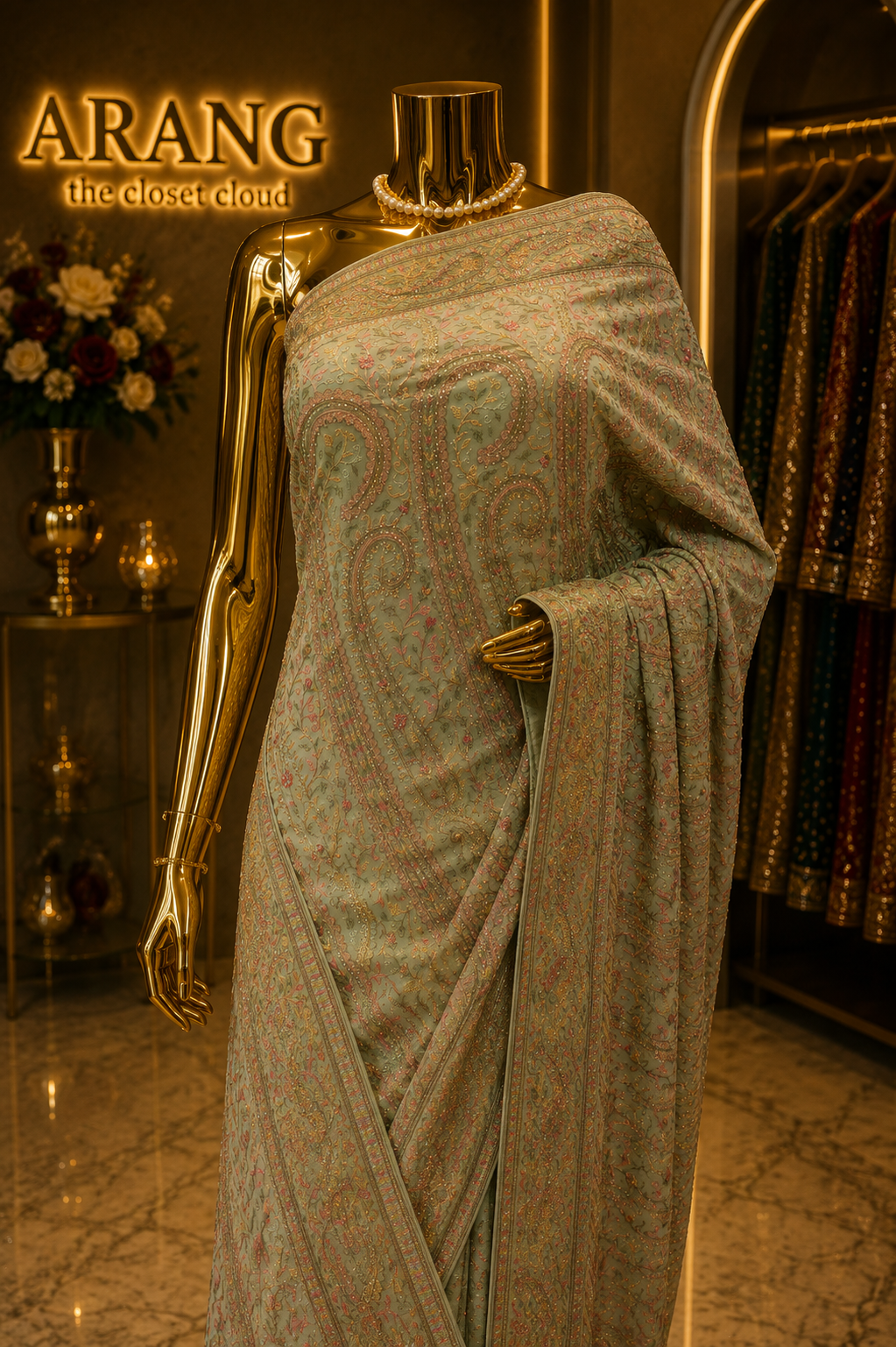"The Dusty Mint" Premium Jama war Style Saree