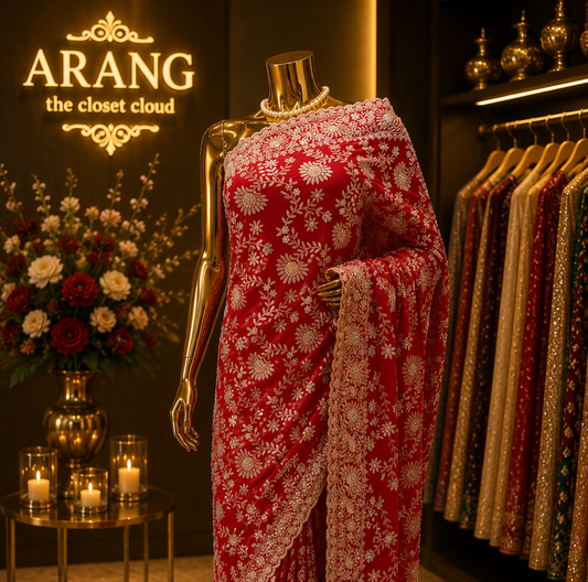 “The Luxury Crimson Red" Premium Designer Saree