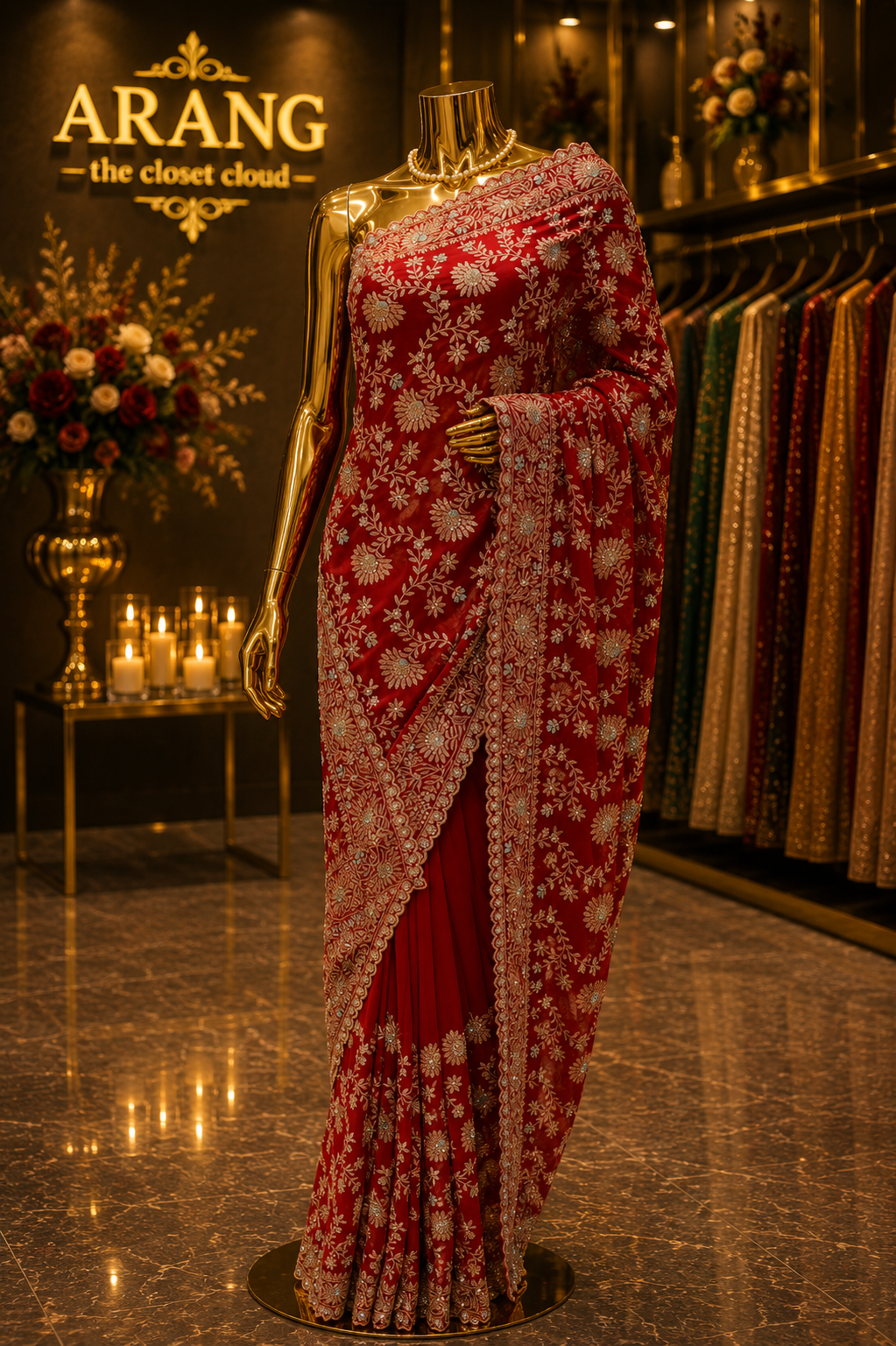 “The Luxury Crimson Red" Premium Designer Saree